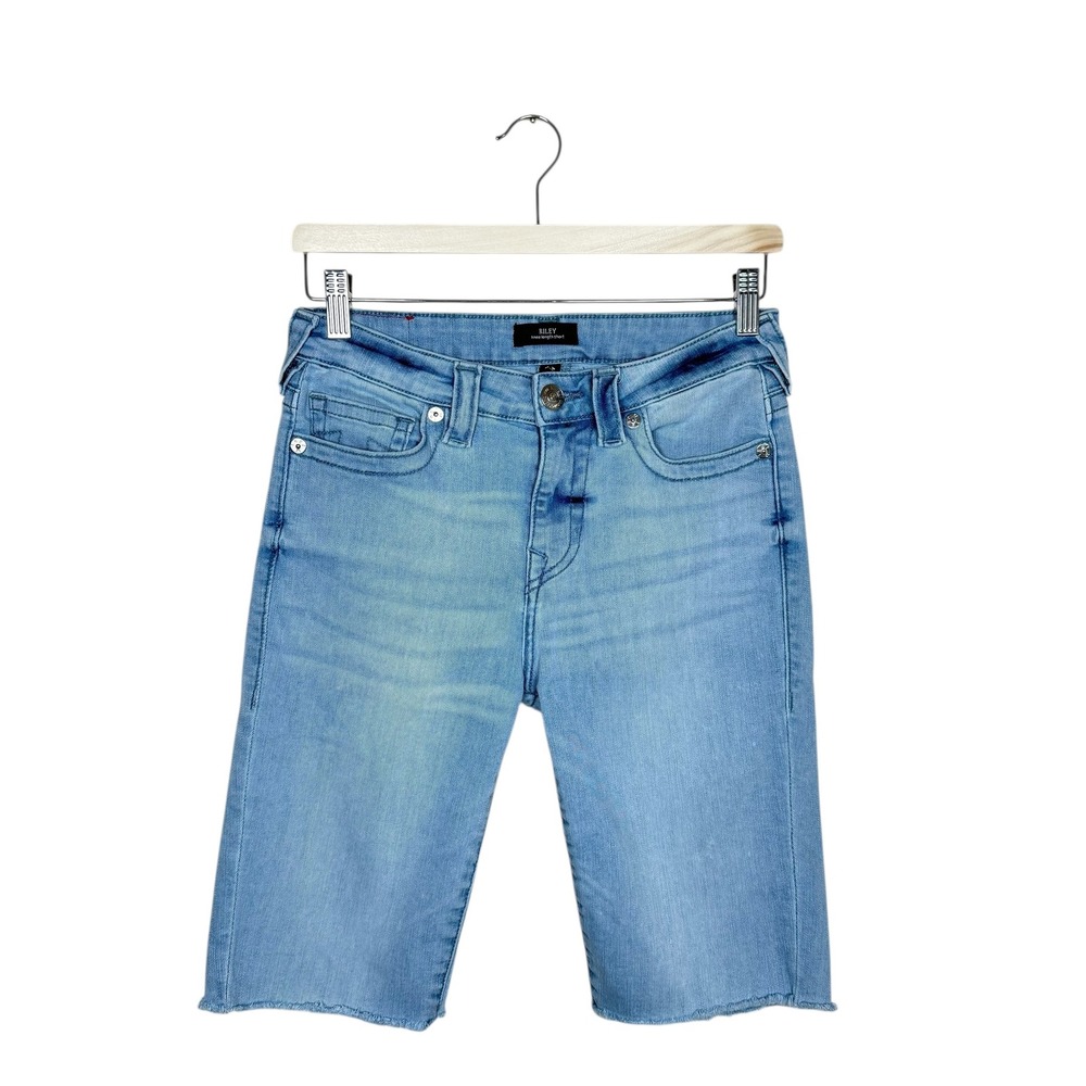 True‎ Religion Riley Raw Hem Denim Shorts Raw Size 28